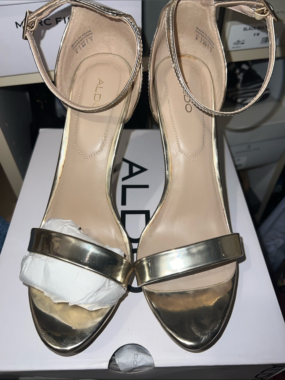 ALDO Metallic Gold Open-Toe Ankle-Strap Heels